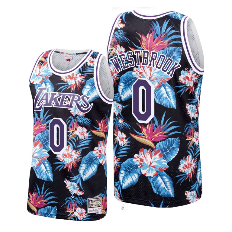 Men's Los Angeles Lakers Russell Westbrook #0 NBA HWC Mesh Floral Fashion Multi-color Basketball Jersey MHO5883IY
